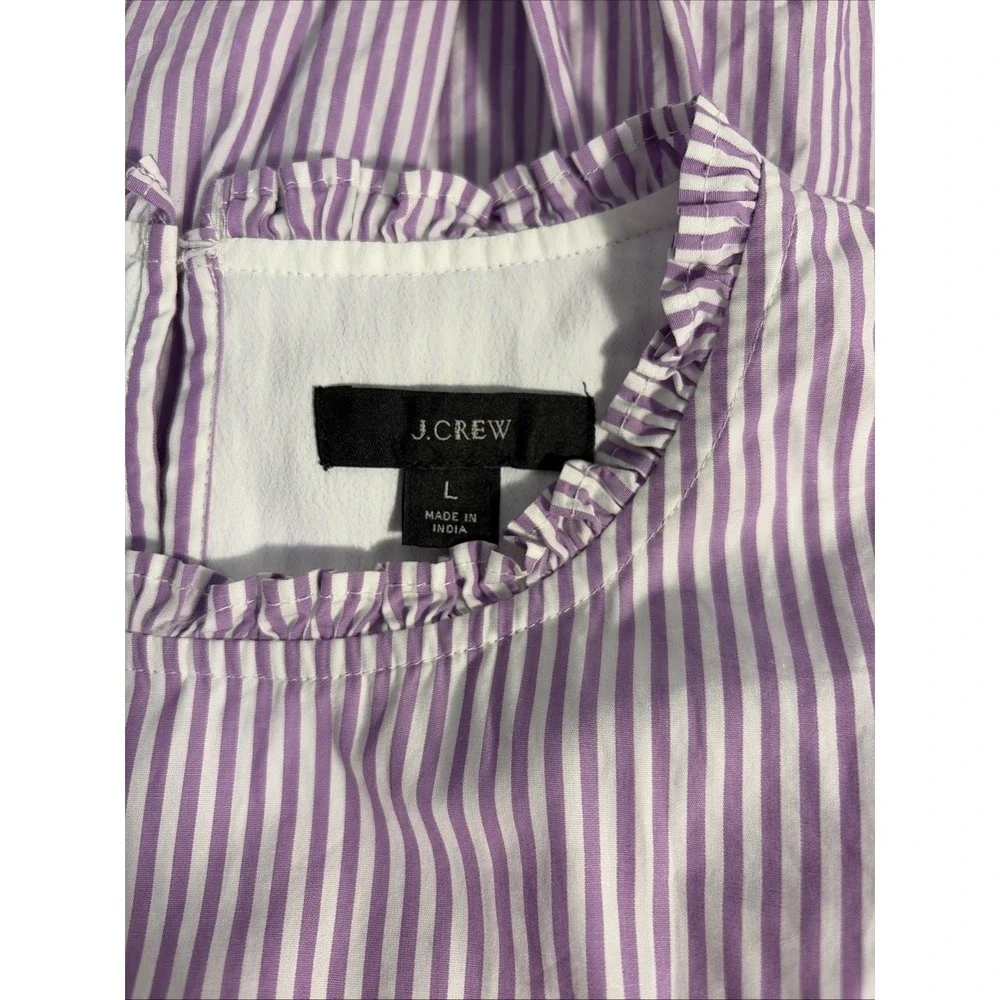 J. Crew Tiered Ruffle Dress Stripe Purple White  Lined Midi Women's Large